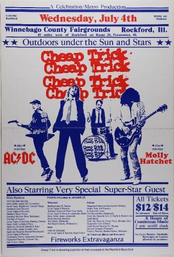 1979 Cheap Trick AC/DC Molly Hatchet Winnebago County Fairgrounds Poster Excellent 76