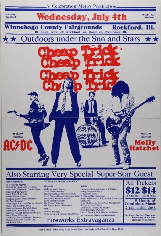 1979 Cheap Trick AC/DC Molly Hatchet Winnebago County Fairgrounds Poster Excellent 76