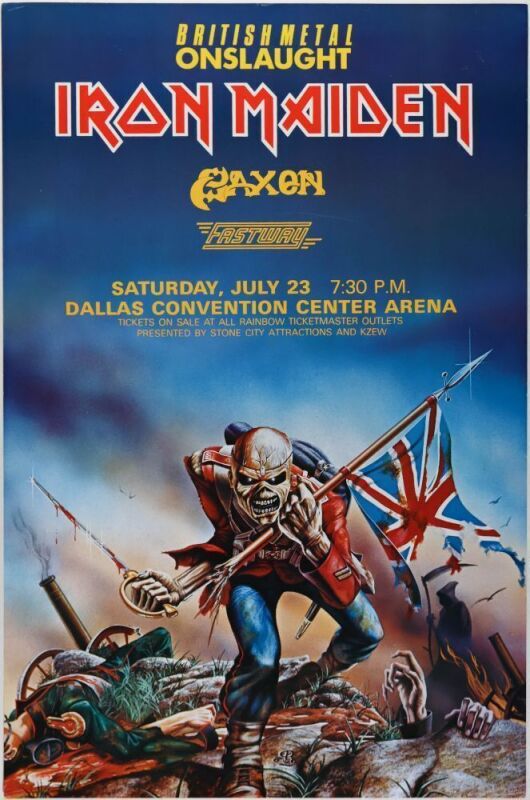 1983 Iron Maiden Saxon The Dallas Convention Center Poster Excellent 79