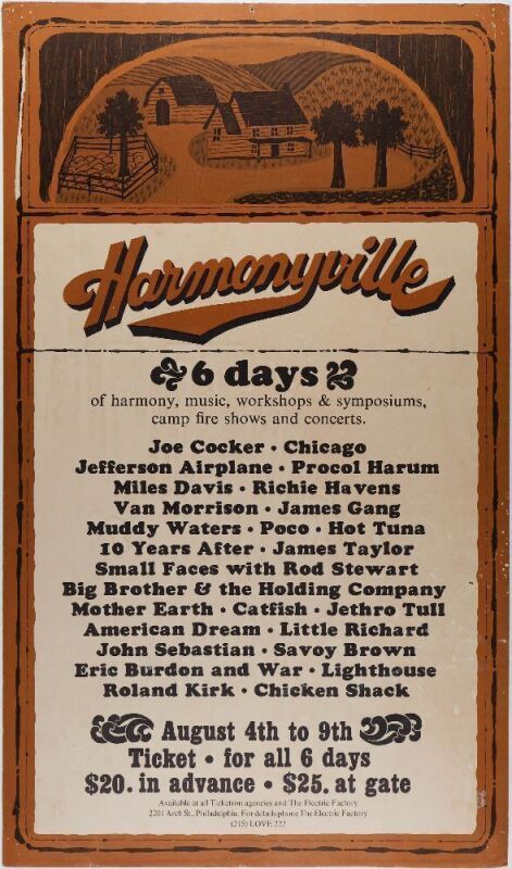 1970 Joe Cocker Chicago Jefferson Airplane Harmoneyville Festival Poster Extra Fine 63