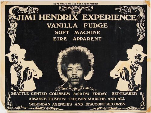 1968 Jimi Hendrix Experience The Seattle Center Coliseum Poster Extra Fine 63