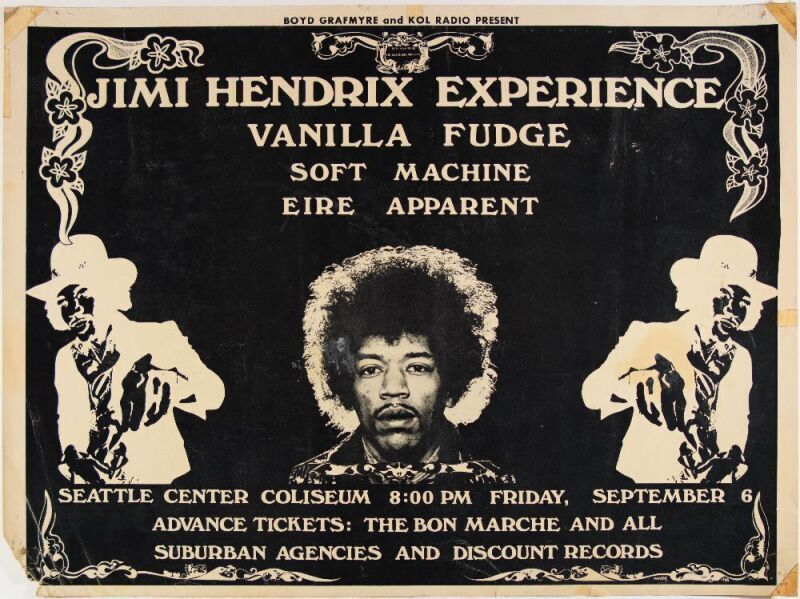 1968 Jimi Hendrix Experience The Seattle Center Coliseum Poster Extra Fine 63