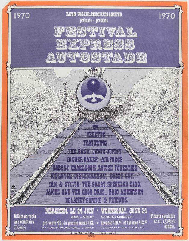1970 AOR-4.132 The Band Janis Joplin Festival Express Rare Montreal French Poster Extra Fine 65