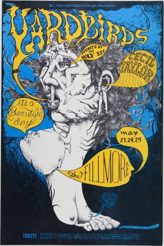 1968 BG-121 The Yardbirds It&rsquo;s a Beautiful Day Fillmore Auditorium Poster GRADE NEEDED