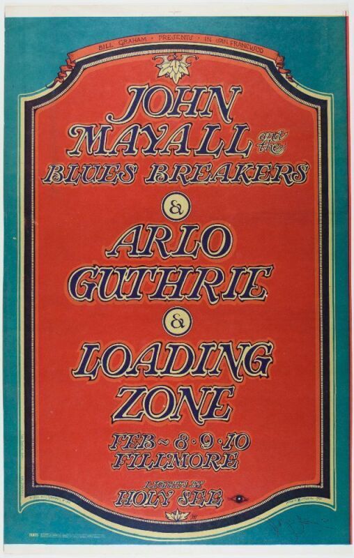 1968 BG-106 John Mayall & The Blues Breakers Arlo Guthrie Fillmore Auditorium Uncut Proof Signed Mouse Poster Excellent 79