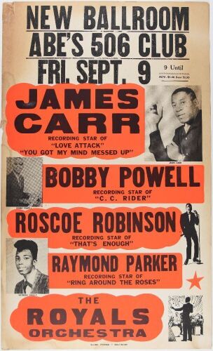 1966 James Carr Bobby Powell Abe's 506 Club Pensacola Cardboard Globe Poster Extra Fine 63