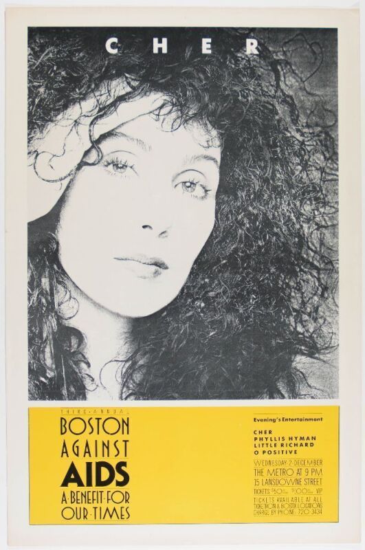 1987 Cher Little Richard Boston Against AIDS The Metro Poster Near Mint 81