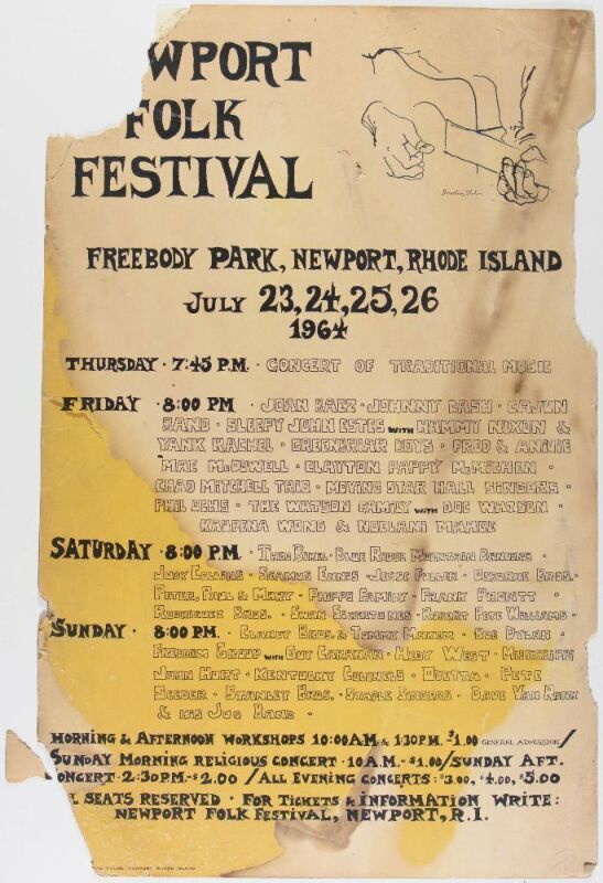 1964 Bob Dylan Joan Baez Newport Folk Festival Poster Fine 51