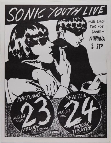 1990 Sonic Youth Nirvana Stone Temple Pilots Melody Ballroom & Moore Theatre Poster Excellent 79