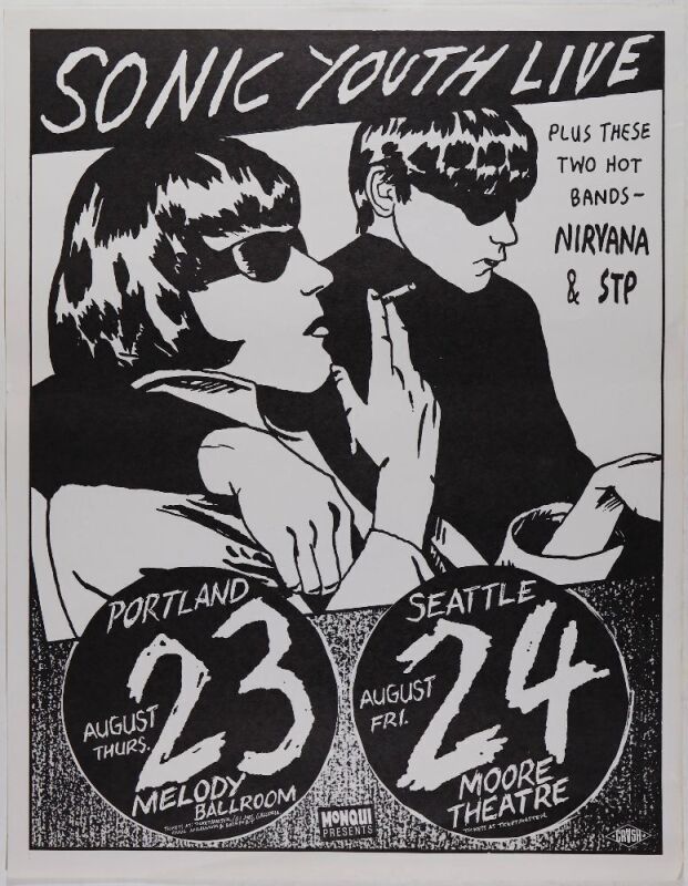1990 Sonic Youth Nirvana Stone Temple Pilots Melody Ballroom & Moore Theatre Poster Excellent 79