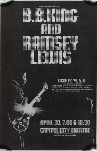 1975 B.B. King Ramsey Lewis Capitol City Theatre Madison Poster Near Mint 89
