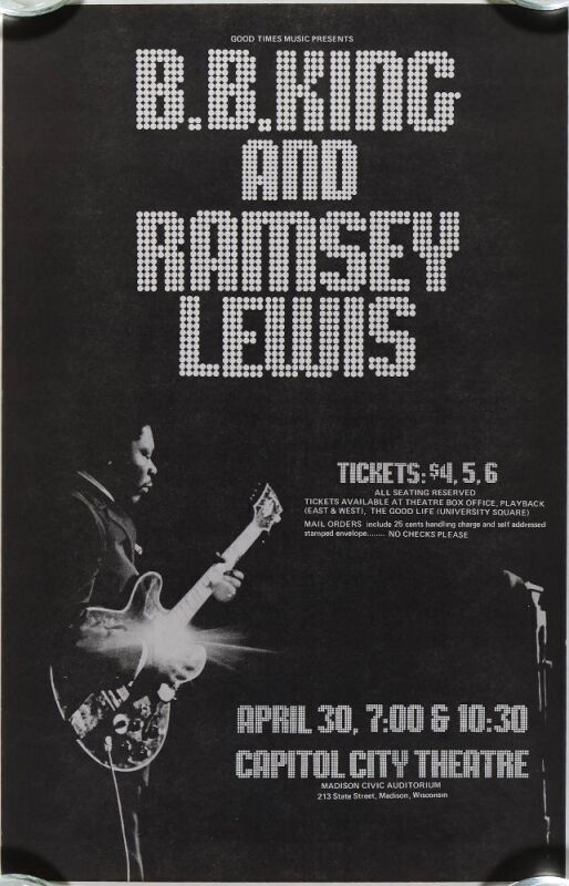 1975 B.B. King Ramsey Lewis Capitol City Theatre Madison Poster Near Mint 89