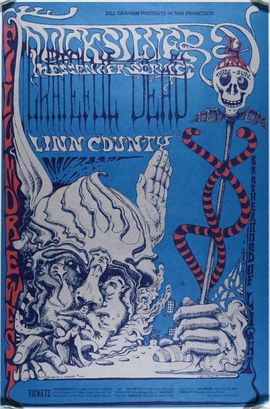 1968 BG-144 Grateful Dead Quicksilver Linn County Fillmore West Poster Mint 91