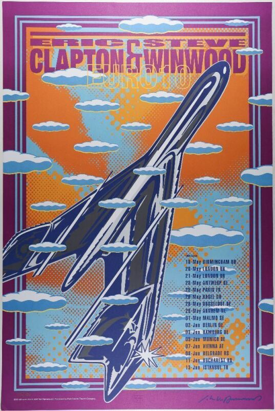 2010 John Van Hamersveld Eric Clapton Steve Winwood European Tour LE Signed Van Hamersveld Poster Mint 91