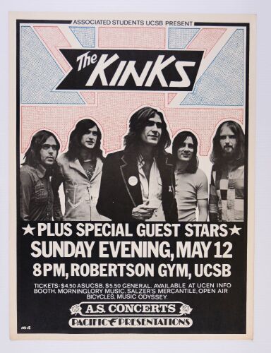 1974 The Kinks UCSB Robertson Gym Santa Barbara Poster Near Mint 81