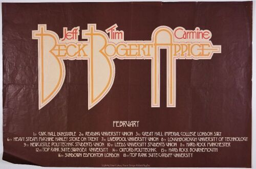 1973 Beck, Bogert, & Appice UK Tour Poster Extra Fine 63