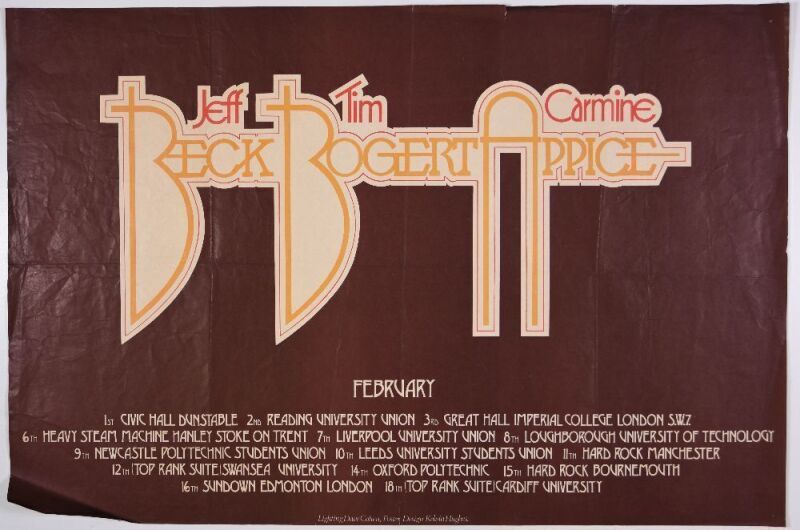 1973 Beck, Bogert, & Appice UK Tour Poster Extra Fine 63