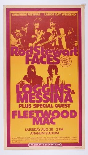 1975 Rod Stewart and the Faces Fleetwood Mac Anaheim Stadium Poster Excellent 79