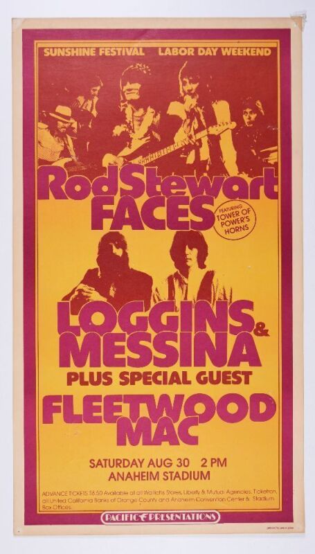 1975 Rod Stewart and the Faces Fleetwood Mac Anaheim Stadium Poster Excellent 79