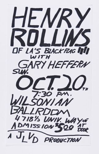 1985 Henry Rollins Wilsonian Ballroom Flyer Near Mint 89