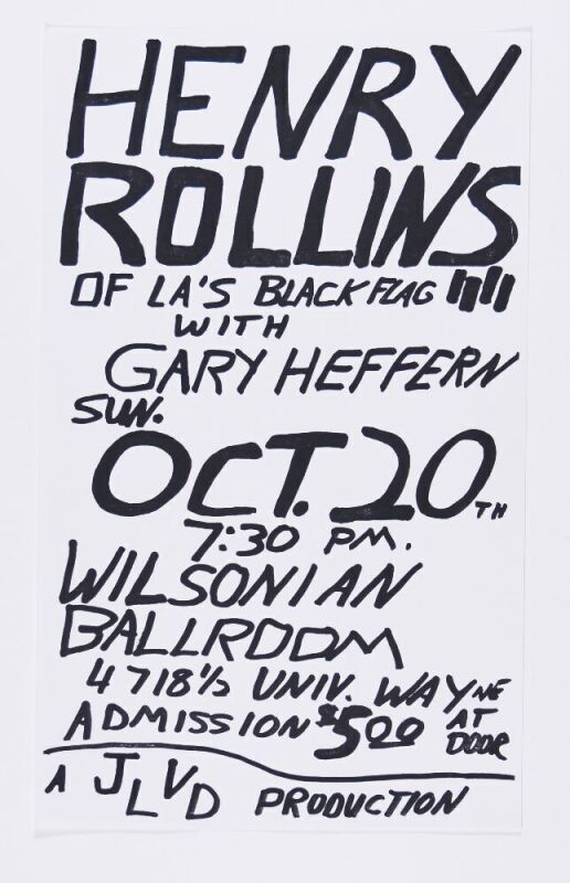 1985 Henry Rollins Wilsonian Ballroom Flyer Near Mint 89