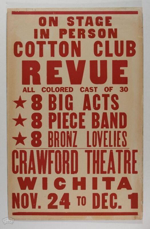 1950s The Cotton Club Revue The Crawford Theatre Wichita Cardboard Poster Extra Fine 61