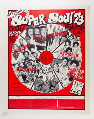1973 Blue Notes The O'Jays The Nite Liters The Spinners Manhattan Center Cardboard Poster Excellent 79