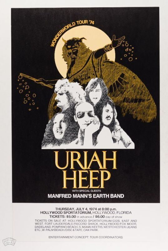 1974 Uriah Heep Manfred Mann's Earth Band Hollywood Sportatorium Poster Mint 91