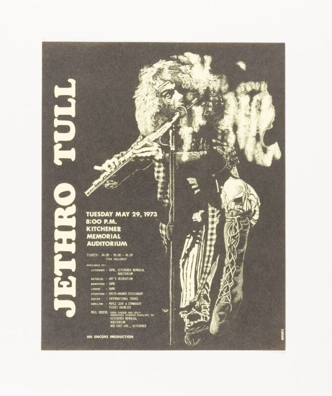 1973 Jethro Tull Kitchener Memorial Auditorium Ontario Handbill Mint 91