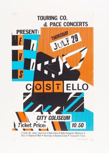 1982 Elvis Costello City Coliseum Austin Poster Extra Fine 63
