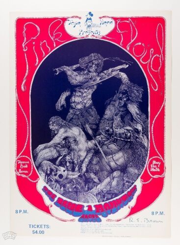 1970 Pink Floyd Terrace Ballroom Salt Lake City Signed Brown Poster Near Mint 81