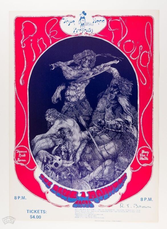 1970 Pink Floyd Terrace Ballroom Salt Lake City Signed Brown Poster Near Mint 81