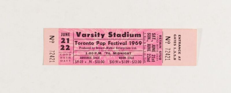 1969 The Band Velvet Underground Chuck Berry The Toronto Pop Festival Ticket Mint 91