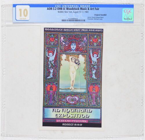 1969 AOR-3.2 David Byrd Woodstock Festival Wallkill New York Handbill CGC 10