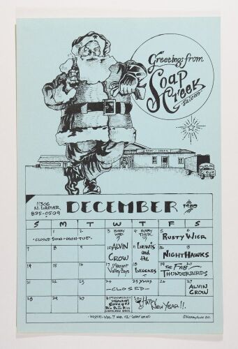 1980 Soap Creek Saloon December Calendar Poster Excellent 79