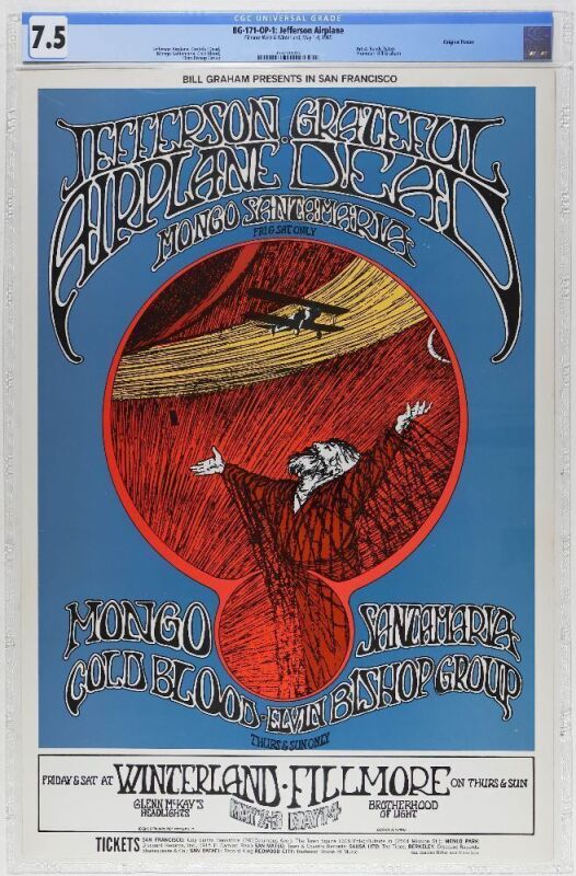 1969 BG-171 Grateful Dead Jefferson Airplane Fillmore West Poster CGC 7.5