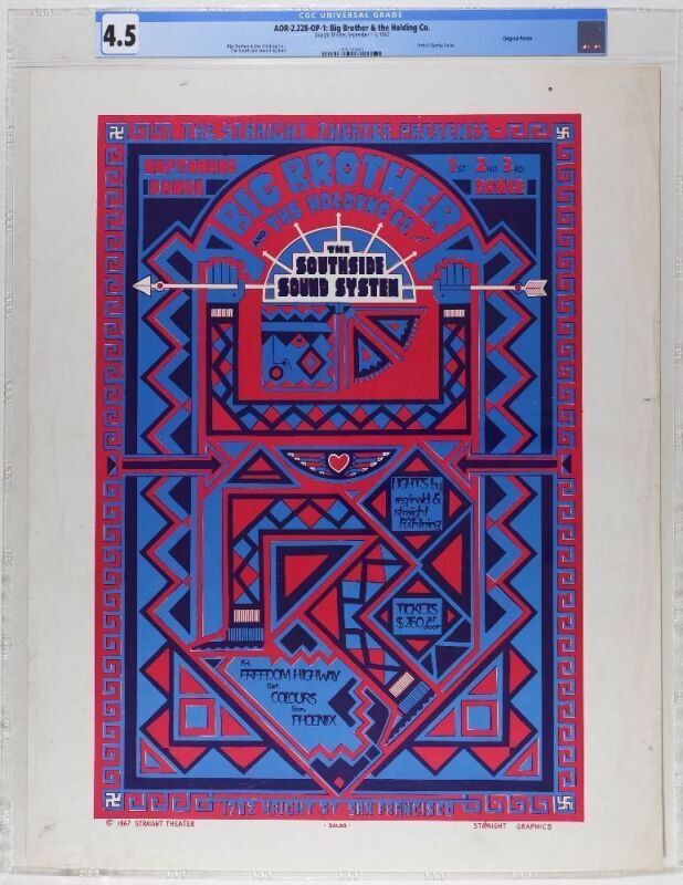 1967 AOR-2.228 Big Brother & The Holding Company Janis Joplin The Straight Theater Poster CGC 4.5