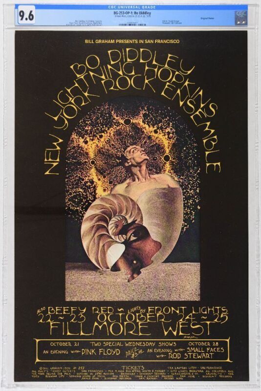 1970 BG-253 Pink Floyd Bo Diddley Fillmore West Poster CGC 9.6