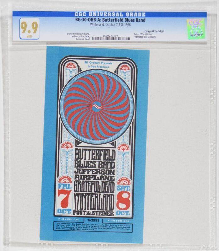 1966 BG-30 Grateful Dead Jefferson Airplane Paul Butterfield Winterland Handbill CGC 9.9