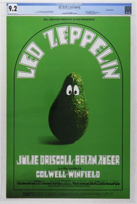 1969 BG-170 Led Zeppelin Fillmore West Poster CGC 9.2