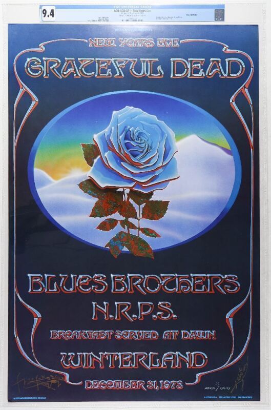 1978 AOR-4.38 Grateful Dead Winterland NYE Blue Rose Signed Kelley & Mouse Poster CGC 9.4