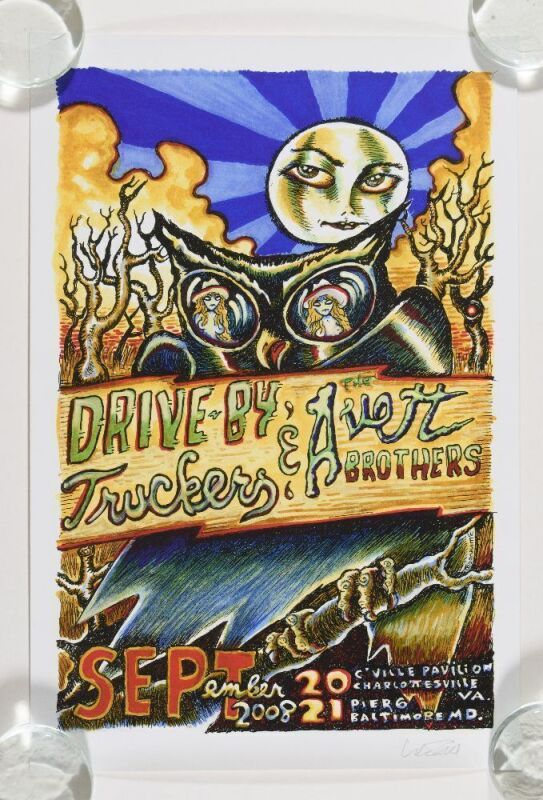 2008 The Drive by Truckers & The Avett Brothers Charlottesville & Baltimore Signed Freed Poster Mint 93
