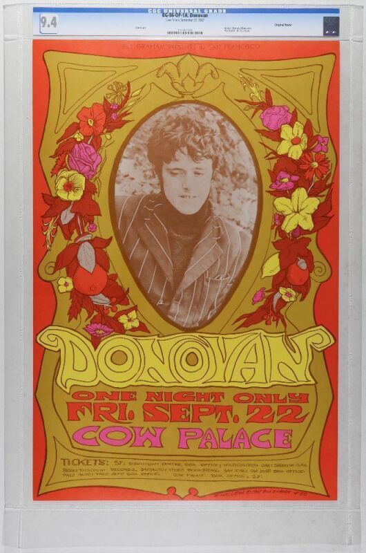 1967 BG-86 Donovan The Cow Palace San Francisco Poster CGC 9.4