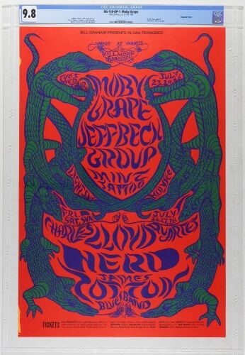 1968 BG-130 Moby Grape Jeff Beck Group Fillmore West Poster CGC 9.8