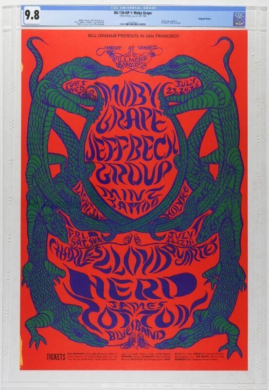 1968 BG-130 Moby Grape Jeff Beck Group Fillmore West Poster CGC 9.8