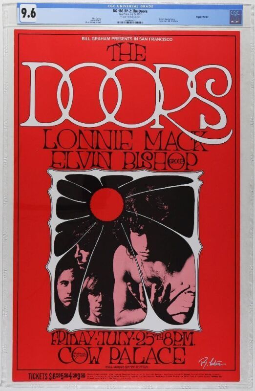 1969 BG-186 The Doors Cow Palace RP2 Signed Tuten Poster CGC 9.6