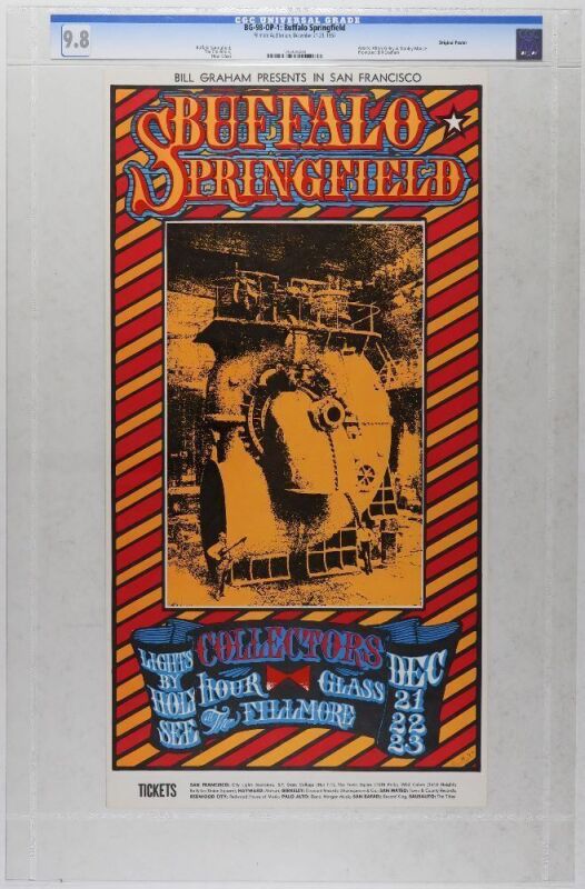 1967 BG-98 Buffalo Springfield Hour Glass Fillmore Auditorium Poster CGC 9.8