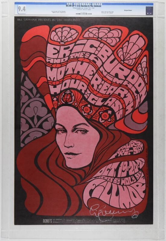 1967 BG-89 Eric Burdon & The Animals Hour Glass Fillmore Signed Burdon Poster CGC 9.4