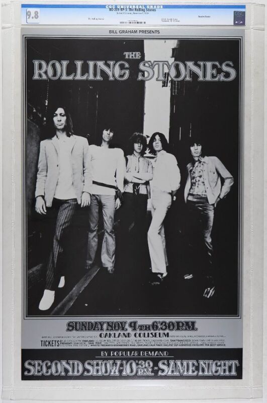 1969 BG-201 Rolling Stones Oakland Coliseum RP3 Poster CGC 9.8