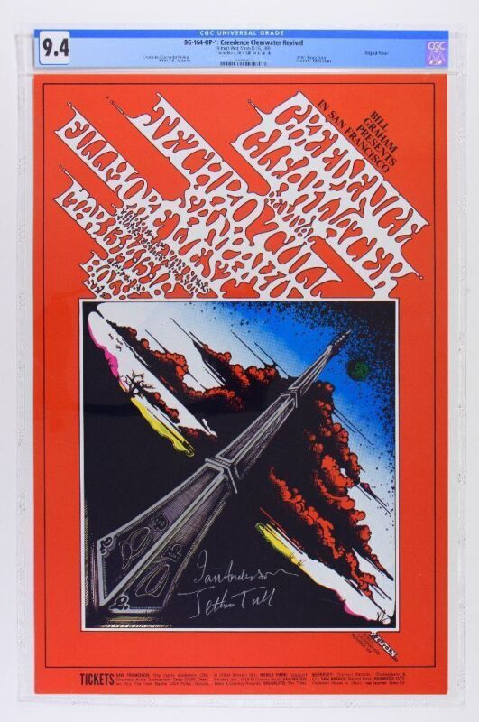 1969 BG-164 Creedence Clearwater Revival Jethro Tull Fillmore Signed Ian Anderson Poster CGC 9.4